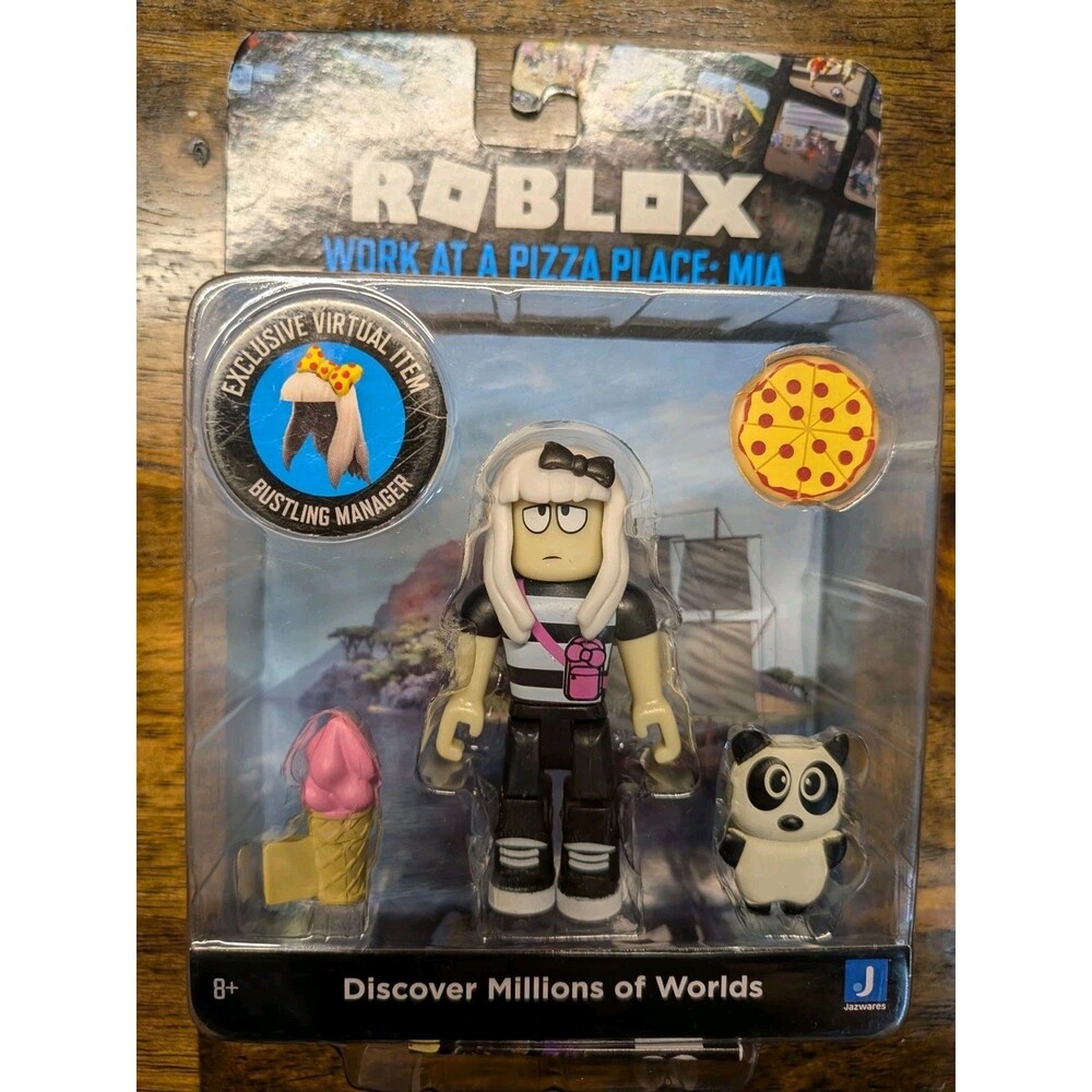 ROBLOX Work At a Pizza Place: Mia Action Figure Toy + Virtual Item Code New